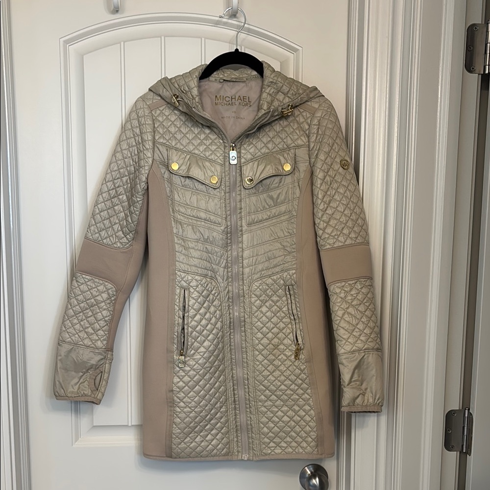 Michael Kors Gold Lightweight Puffer Jacket with Hood